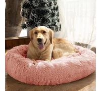 MQXDNFDC Lit rond en peluche pour chat et chien, lit apaisant en forme de beignet, tapis super doux et moelleux pour dormir chaud en hiver - XS-bleu (rose, 110 cm)