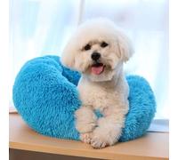 MQXDNFDC Lit rond en peluche pour chat et chien, lit apaisant en forme de beignet, tapis super doux et moelleux pour dormir chaud en hiver - XS-bleu (bleu, 110 cm)