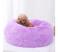 MQXDNFDC Lit rond en peluche pour chat et chien, lit apaisant en forme de beignet, tapis super doux et moelleux pour dormir chaud en hiver - XS-bleu (violet, 80 cm)