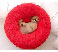 MQXDNFDC Lit rond en peluche pour chat et chien, lit apaisant en forme de beignet, tapis super doux et moelleux pour dormir chaud en hiver - XS-bleu (rouge, 90 cm)