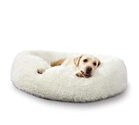 MQXDNFDC Lit rond en peluche pour chat et chien, lit apaisant en forme de beignet, tapis super doux et moelleux pour dormir chaud en hiver - XS-bleu (blanc, 110 cm)