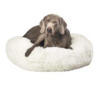MQXDNFDC Lit rond pour animal de compagnie, lit apaisant en peluche chaude et douce en forme de beignet, confortable pour dormir en hiver, lavable, 110 cm, marron (blanc, 70 cm)
