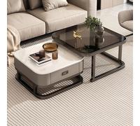 MQXDNFDC Lot de 2 tables basses gigognes carrées modernes avec dessus et tiroir en imitation marbre, table d'appoint de canapé, table centrale empilable pour salon, appartement, petit espace (un