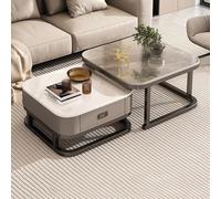 MQXDNFDC Lot de 2 tables basses gigognes carrées modernes avec dessus et tiroir en imitation marbre, table d'appoint de canapé, table centrale empilable pour salon, appartement, petit espace (A,