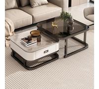 MQXDNFDC Lot de 2 tables basses gigognes carrées modernes avec dessus et tiroir en imitation marbre, table d'appoint de canapé, table centrale empilable pour salon, appartement, petit espace (A,