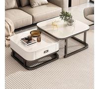 MQXDNFDC Lot de 2 tables basses gigognes carrées modernes avec dessus et tiroir en imitation marbre, table d'appoint de canapé, table centrale empilable pour salon, appartement, petit espace (A,