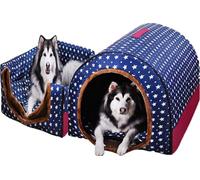 MQXDNFDC Luxueuse niche 2 en 1 pour chien et chat - Lit apaisant portable et apaisant - Coussin orthopédique anti-anxiété - Tente douce pour chiens de taille moyenne et grande (taille XL - 76 x 55 x