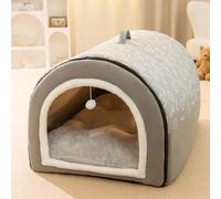 MQXDNFDC Maison pour chien, grand lit pliable 2 en 1 avec coussin anti-anxiété, doux et chaud, antidérapant, pour chiens, chiots, chats, lapins, amovible et lavable (M : 50 x 40 x 35 cm, marron)