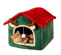 MQXDNFDC Niche de Noël pour animal de compagnie avec motif bois de renne, grotte festive pour animaux de compagnie avec coussin amovible, tapis confortable pour animal domestique L (plus de 15 kg) (L