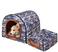 MQXDNFDC Niche extra large pour animal de compagnie, coussin d'hiver chaud et amovible, sac de couchage pour chien, chats/chiot (XL - 76 x 55 x 51 cm, étoiles bleues) (camouflage bleu)