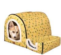 MQXDNFDC Niche extra large pour animal de compagnie, coussin d'hiver chaud et amovible, sac de couchage pour chien, chats/chiot (XL - 76 x 55 x 51 cm, étoiles bleues) (jaune, taille L : 57 x 44 cm)