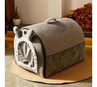 MQXDNFDC Niche pliable 2 en 1 pour chat, chien, chat et chaton - Chaude et douce - Lit apaisant et amovible - Gris - 60 x 42 x 38 cm