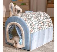 MQXDNFDC Niche pliable 2 en 1 pour chat, chien, chat et chaton - Lit apaisant et amovible - Bleu - 60 x 42 x 38 cm