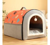 MQXDNFDC Niche portable 2 en 1 pour animal de compagnie, lit d'intérieur pliable pour chat et chien, abri antidérapant et chaud pour animal de compagnie, chiot, chaton, lapin (orange, 60 x 42 x 36 cm)