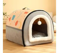 MQXDNFDC Niche portable 2 en 1 pour animal de compagnie, lit d'intérieur pliable pour chat et chien, abri antidérapant et chaud pour animal de compagnie, pour chiot, chaton, lapin (beige, 60 x 42 x 36