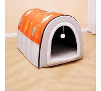 MQXDNFDC Niche portable confortable pour chats et chiens, niche lavable et antidérapante pour animaux de compagnie, lit anti-anxiété pour chiens et chats - Coussin de couchage chaud (orange, 55 x 43 x