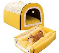 MQXDNFDC Niche pour chat, 2 en 1 chaude, semi-fermée, tapis confortable avec amovible pour chiens de petite et grande taille, gris, XL (jaune, S)