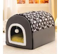 MQXDNFDC Niche pour chat, 2 en 1 chaude, semi-fermée, tapis confortable avec amovible pour chiens de petite et grande taille, gris, taille XL (gris, M)