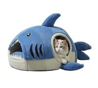 MQXDNFDC Niche pour chat en forme de requin, tapis confortable pour animal domestique avec coussin épais, tente pour chat avec coussin amovible et lavable, sac de couchage taille M (S)