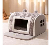 MQXDNFDC Niche pour chat - Garde au chaud - Lit semi-fermé pour chat - Tapis confortable avec coussin amovible lavable et fond antidérapant pour chiens de petite et grande taille - Gris - Taille M