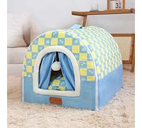 MQXDNFDC Niche pour chiens et chats - Lit doux et chaud et confortable 2 en 1 pour chien et chat de petite, moyenne taille (bleu, 38 x 35 x 25 cm)