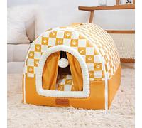 MQXDNFDC Niche pour chiens et chats - Lit doux et chaud et confortable 2 en 1 pour chien et chat de petite, moyenne taille (orange, 60 x 45 x 40 cm)