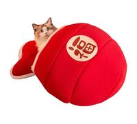 MQXDNFDC Sac de couchage pour chat, Nouvel An chinois en peluche pour chat - Lit chaud pour terrier pour chat - Avec fond antidérapant en éponge - Pour intérieur - Rouge (S)
