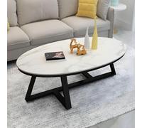 MQXDNFDC Table basse en marbre et pierre avec pieds croisés, table de cocktail ovale nordique en ardoise, table basse de salon, table basse en marbre gris, base de table dorée, 100,3 x 49,5 x 45,7 cm