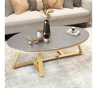 MQXDNFDC Table basse en marbre et pierre avec pieds croisés, table de cocktail ovale nordique en ardoise, table basse de salon, table basse en marbre gris, base de table dorée, 100,3 x 49,5 x 45,7 cm