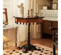 MQXDNFDC Table d'appoint vintage en bois massif, table basse ronde, petite table d'appoint décorative avec base en métal sculpté robuste, table de nuit pour salon, chambre à coucher