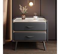 MQXDNFDC Table de chevet de luxe avec finition en cuir synthétique et dessus en imitation marbre, table de chevet minimaliste moderne avec 2 tiroirs, armoire de rangement pour chambre à coucher, salon