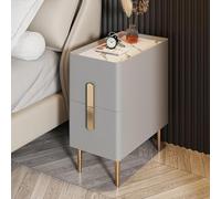 MQXDNFDC Table de nuit fine avec 2 tiroirs, table de chevet en cuir synthétique, table d'appoint moderne et minimaliste avec pieds en métal, armoire de chevet pour espaces étroits dans les chambres