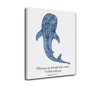 MQXFCZUX Biblical Ocean Canvas Art: Whale Shark with Isaiah 43:2 "Through the Waters Verse, Uplifting Christian Print for Living Room, Spiritual Gift Idea Unframed,08x12inch(20x30cm)