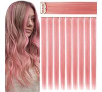 MQY COLOR Colors Multi-Colors Clip on in Hair Extensions Hair Pieces Colored Party Highlights DIY Hair Accessories Extensions 21 Inches Long Hair for Girls Women 9pcs(smoky pink)