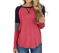 MQYXGS T-shirt à manches longues pour femme - Col rond - Rayé - Confortable - Décontracté - Couleur assortie - Tailles S à XXL, e-rot, XL