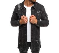 MQYXGS Veste en jean décontractée pour homme avec trous déchirés et boutonnière - Manteau en jean décontracté et léger - Chemise en jean décontractée - Chemise à manches longues - Coton lavé - Chemise