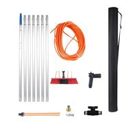 MQZHUK Brosse TéLescopique AlimentéE en Eau, Extensible à 3-12m, Brosse Telescopique Toiture 35cm avec Tuyau, Balai Telescopique pour Toit Panneaux Solaires Camion Bus (10m Noir/Rouge)