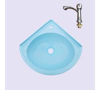 MQZHUK Lave Mains Ovale, 28x28x12cm/11x11x4.7inch Lave Main Plastic avec Robinet et Kit de Drainage, Salle De Bain Lavabo Ou Lave-Main Pour WC Bleu Robinet A
