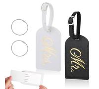 Mr and Mrs Etiquette Valise Voyage, Lot de 2 Porte Etiquette Bagage en Cuir Noir et Blanc pour Valises Identificateur de Bagage avec 2 Boucles en Acier Cadeaux de Lune de Miel pour Couples ou Amoureux