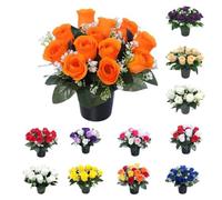 Mr. Barry's Pot de fleurs avec insert en mousse Orange | Pot de fleurs artificielles orange avec insert en mousse pour cimetière, commémoration et tombe
