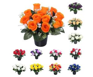 Mr. Barry's Pot de fleurs avec insert en mousse Orange | Pot de fleurs artificielles orange avec insert en mousse pour cimetière, commémoration et tombe