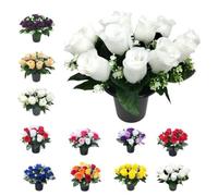 Mr. Barry's Rose Fleurs artificielles dans des pots de fleurs de tombe - Design réaliste, résistant aux UV et durable pour cimetière, présentations de tombe, funérailles, hommages commémoratifs