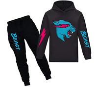 Mr Beast Ensemble sweat à capuche et pantalon pour garçon Motif chat, Noir , 9-10 ans