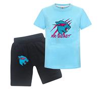 Mr-Beast shirt à manches courtes pour garçons et filles cool et décontracté noir rouge Lightning Cat pour enfants Ensemble de vêtements bleu 9-10 ans
