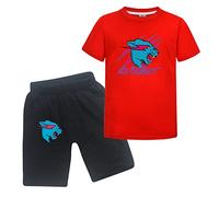Mr-Beast shirt court pour garçons, cool pour filles, noir rouge Lightning Cat, décontracté, 9-10 ans