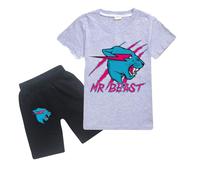 Mr-Beast T-shirt à manches courtes pour garçons T-shirt cool pour jeunes filles T-shirt décontracté noir rouge Lightning Cat T-shirt pour enfants Ensemble de vêtements, gris, 11-12 ans