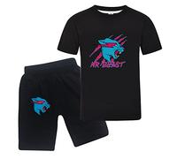 Mr-Beast T-shirt court pour garçons, cool pour filles, noir et rouge Lightning Cat, T-shirt enfant, taille 9-10 ans