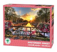 Mr. Broccoli Puzzle 1000 pièces Coucher de soleil Amsterdam - Pont vélo sur le canal