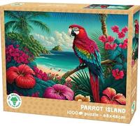 Mr. Broccoli Puzzle 1000 pièces - Île des perroquets - Puzzle adulte - 68 x 48 cm - Île tropicale - Puzzle avec motif animal