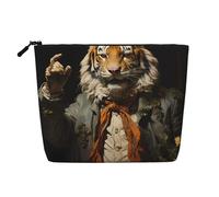 Mr. Dancing Tiger Trousse de maquillage en faux chanvre Grande capacité Organiseur de voyage pour voyage d'affaires et usage quotidien